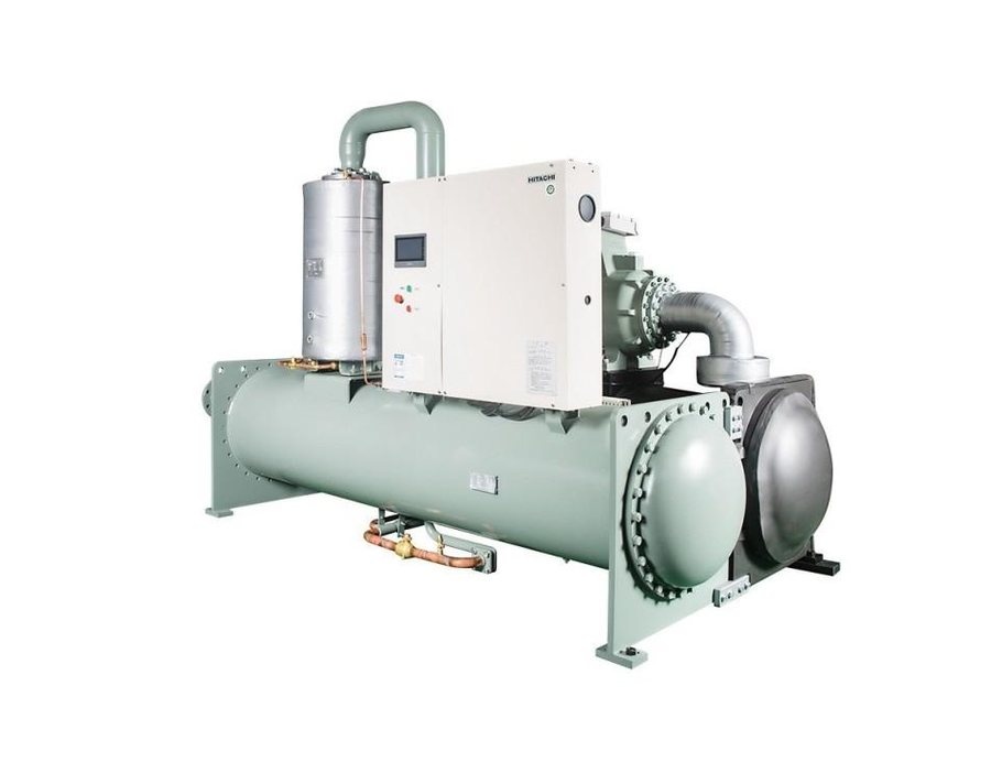 Hitachi water-cooled screw chiller for an RMG factory plant room in Bangladesh