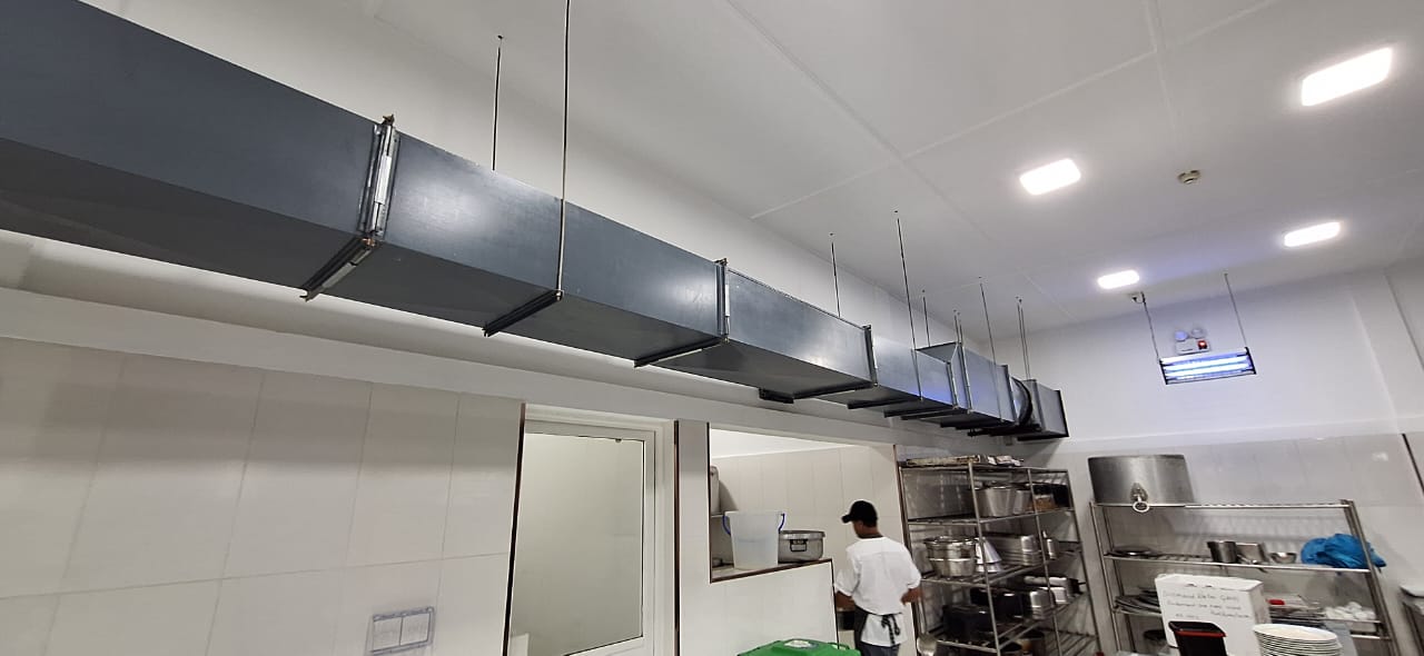 GI sheet ducting fitted on-site at a Maldives resort