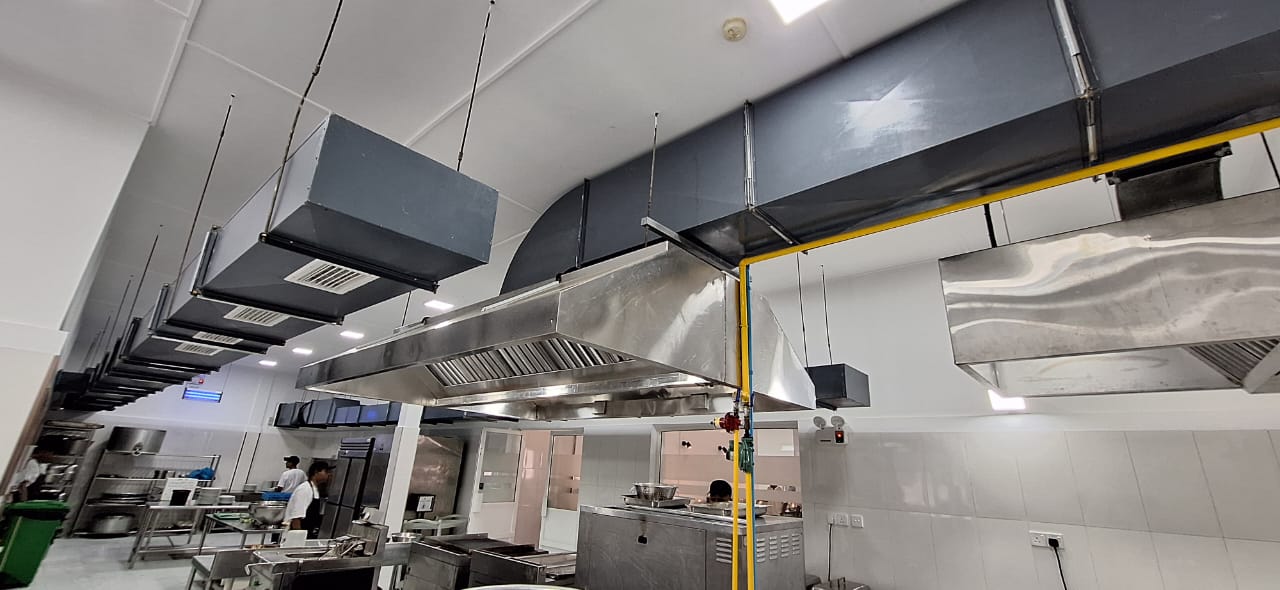 Ducting and pipework in a Maldives resort plant room